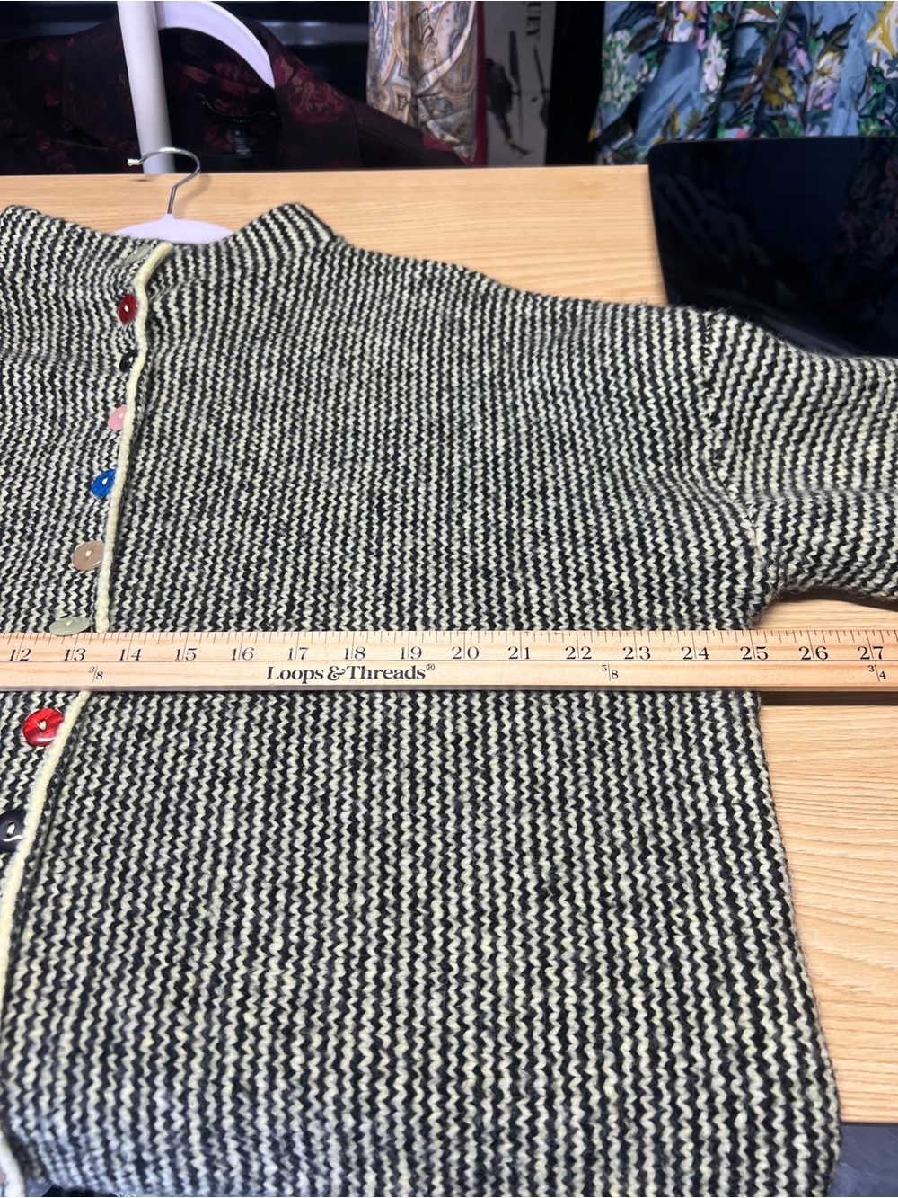 Olive Striped Cardigan with Colorful Buttons - Picture 13 of 13